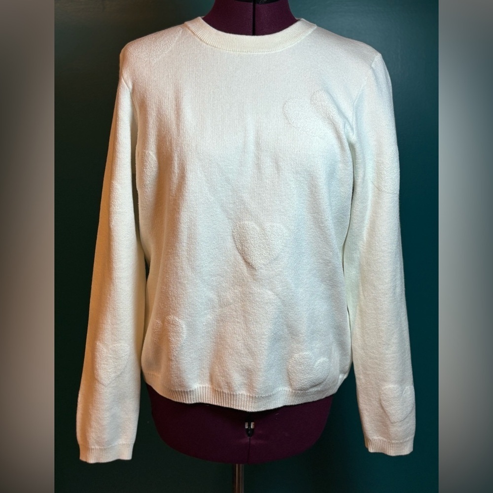 Nicole Miller White Crewneck Sweater Lightweight Knit